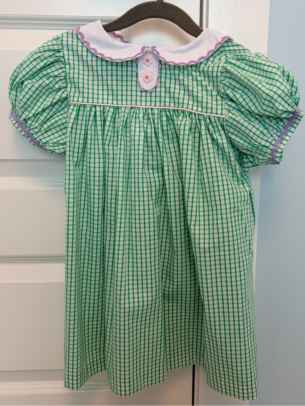The Beaufort Bonnet Company Green Gingham Dress with Pink Bow